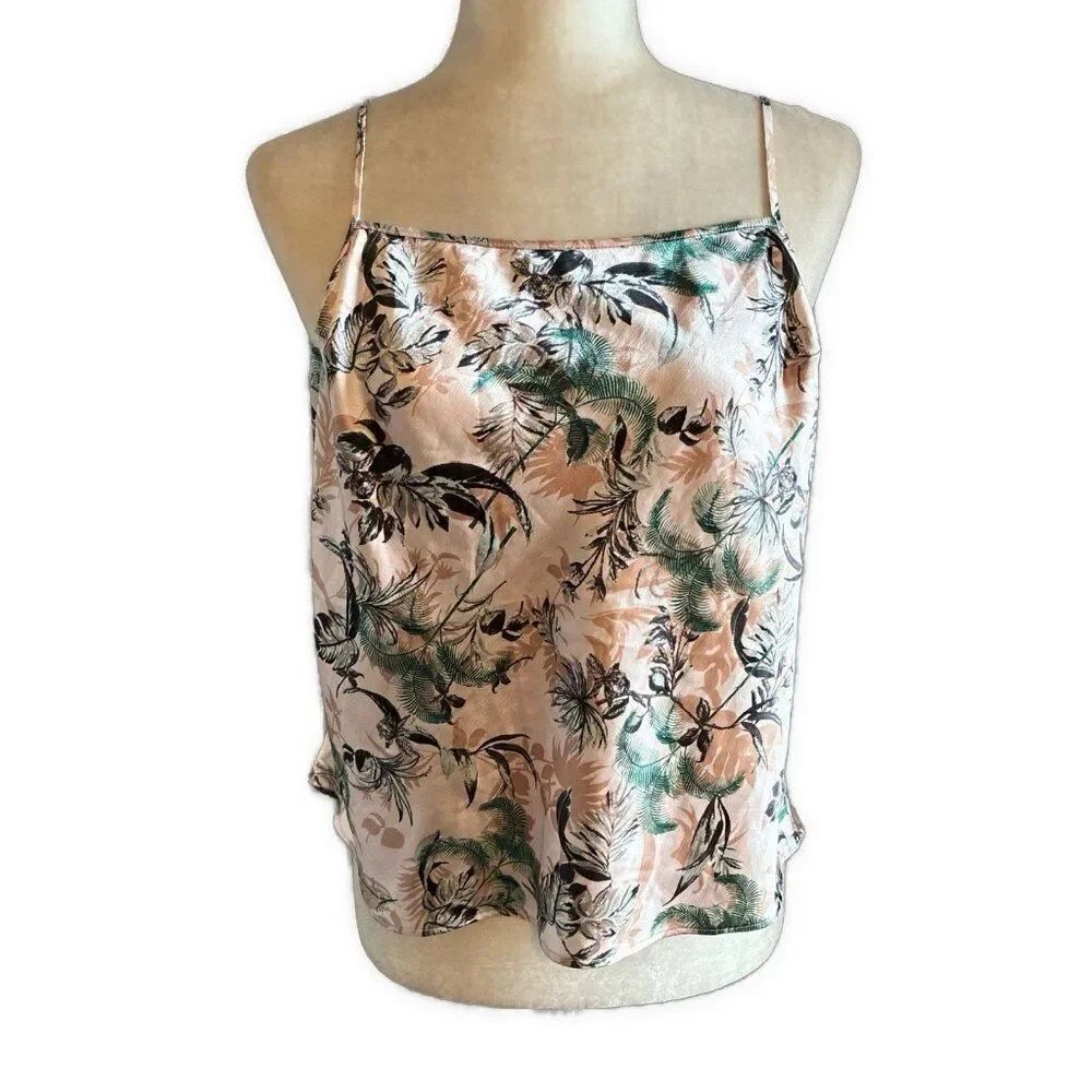 Victorias secret Green Black Floral Satin Cami Pajama Tank Top Medium